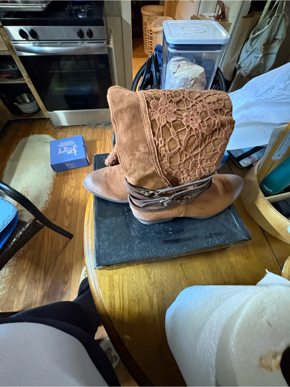 Pierre Cardin Chestnut Brown Suede Over-the-Knee Boots with Lace Detail